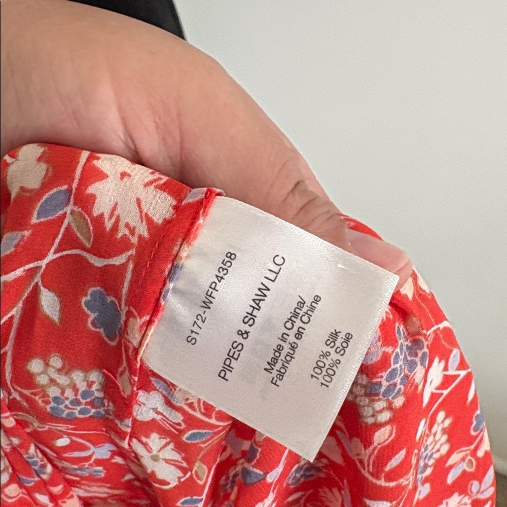Veronica Beard 100% Silk Floral Blouse Size 2 Orange Blue White - Picture 4 of 8